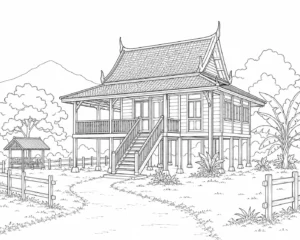 Mountain Cabin Scene 401 Coloring Page
