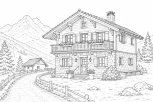 Mountain Chalet With Balcony Coloring Page
