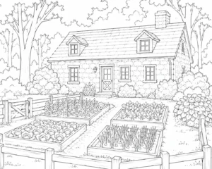 Mountain Forest Cottage Coloring Page