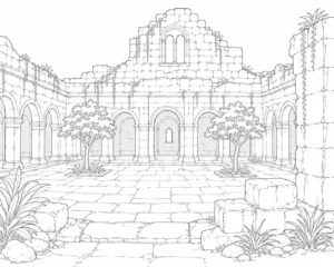 Old Mission Courtyard Ruins Coloring Page