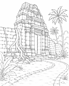 Overgrown Jungle Tower Ruins Coloring Page