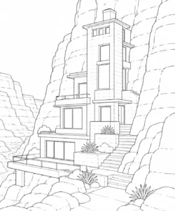 Palm Tree Hillside Village Coloring Page