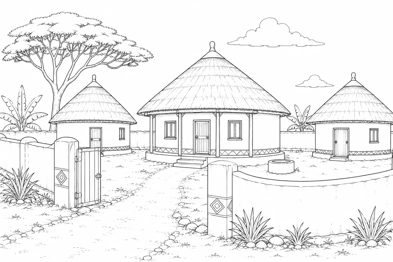Palm Tree Villa Scene 236 Coloring Page