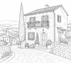 Palm Tree Villa Scene 442 Coloring Page