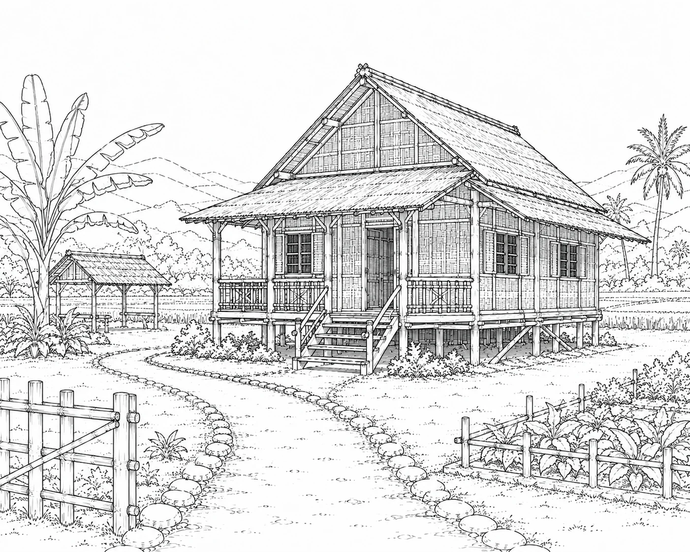 Palm Tree Villa Scene 538 Coloring Page