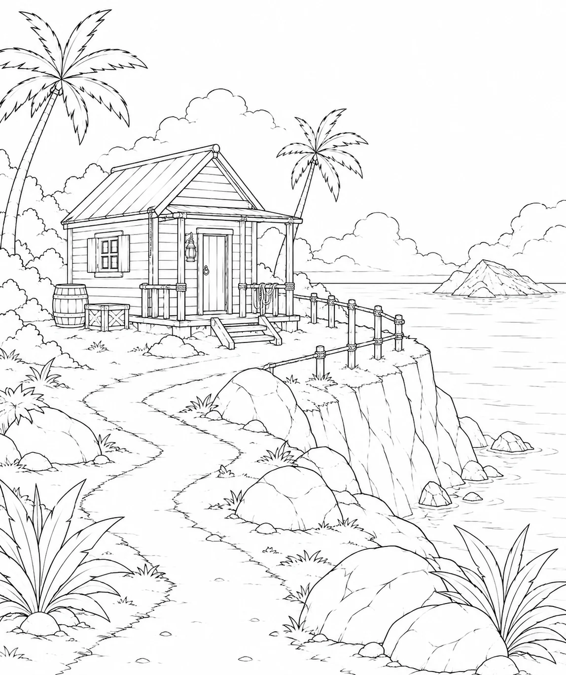 Pathway Island Beach Cabin Coloring Page