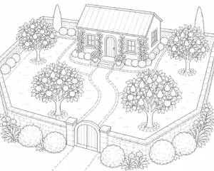 Peaceful Hidden Garden Cottage Coloring Page