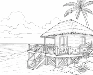 Pine Forest Beach Hut Coloring Page