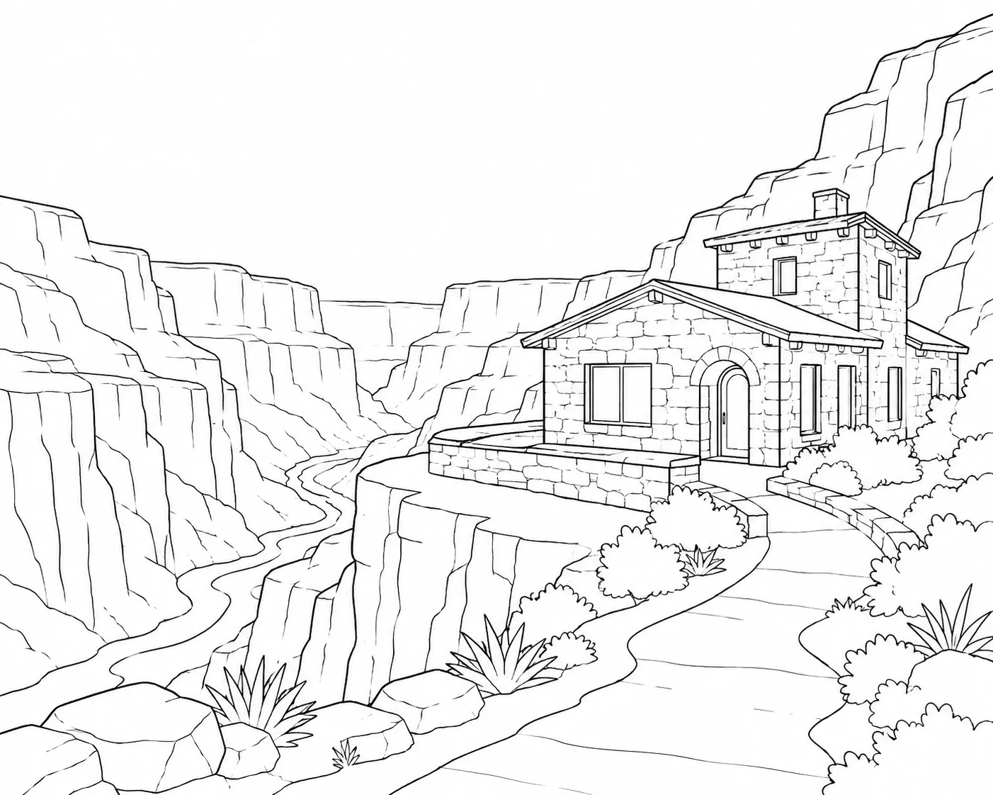 Quiet Canyon House Coloring Page