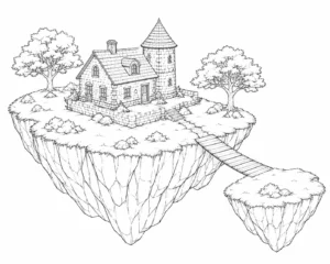 Quiet Floating Island House Coloring Page