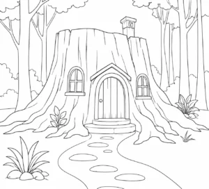 Quiet Giant Tree Stump House Coloring Page