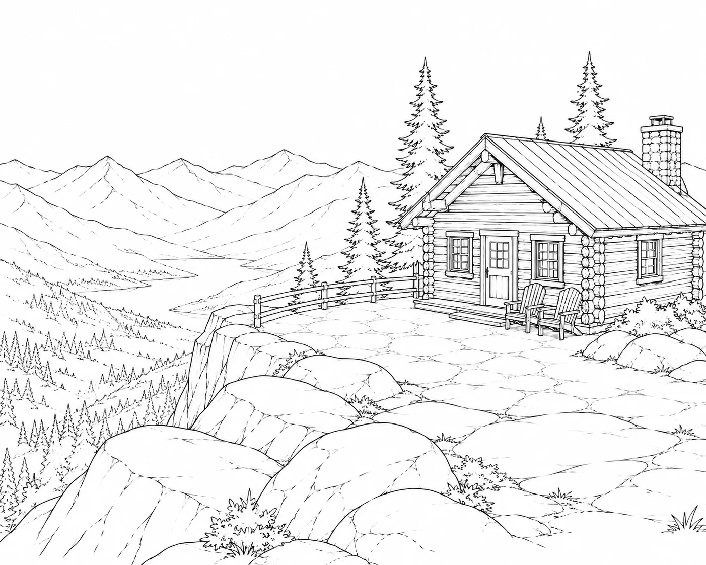 Quiet Mountain Cottage Coloring Page