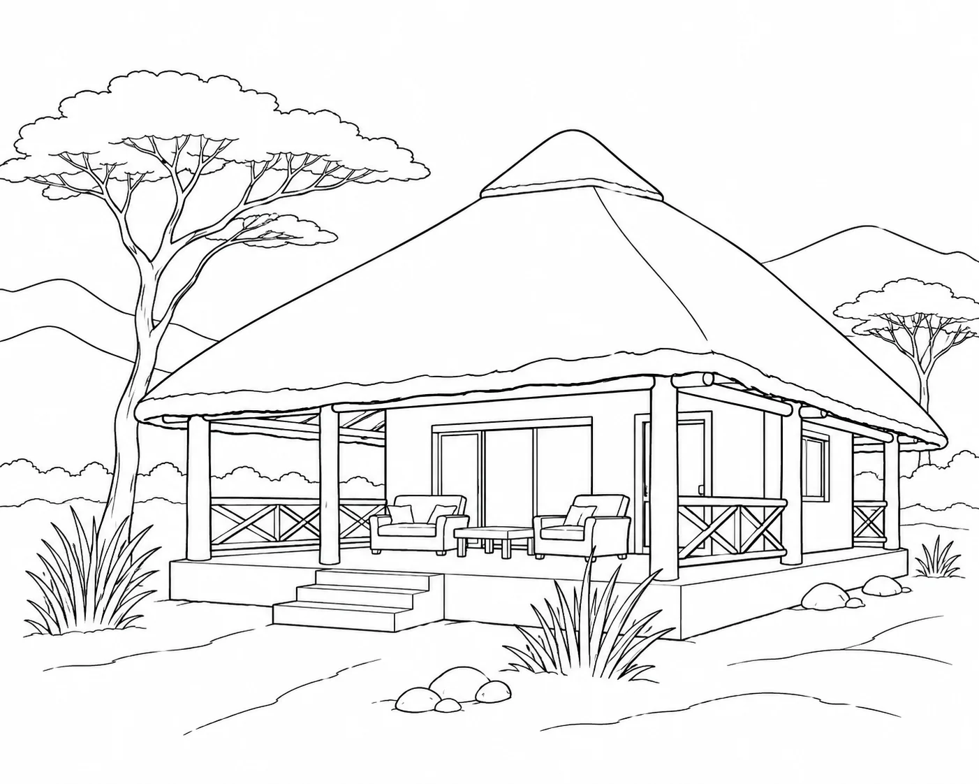 Quiet Safari Hut Coloring Page