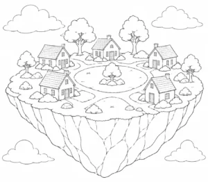Remote Floating Island House Coloring Page