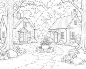Remote Forest Cottage Coloring Page