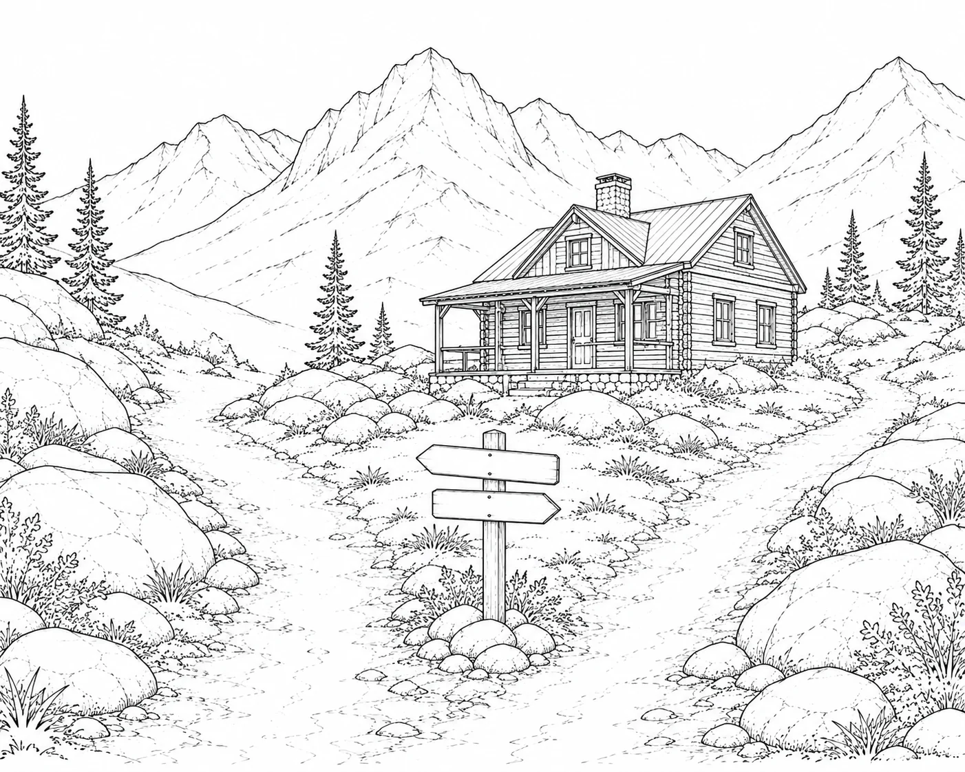 Remote Mountain Cabin Coloring Page