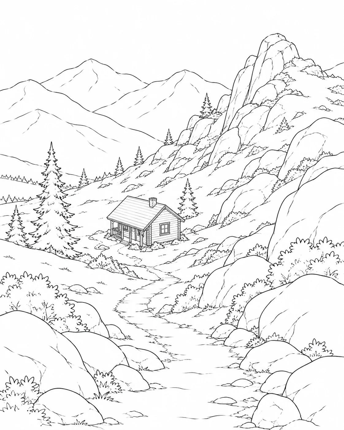 Remote Mountain Hut Coloring Page