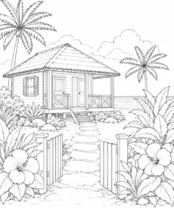 Riverside Beach Hut Coloring Page