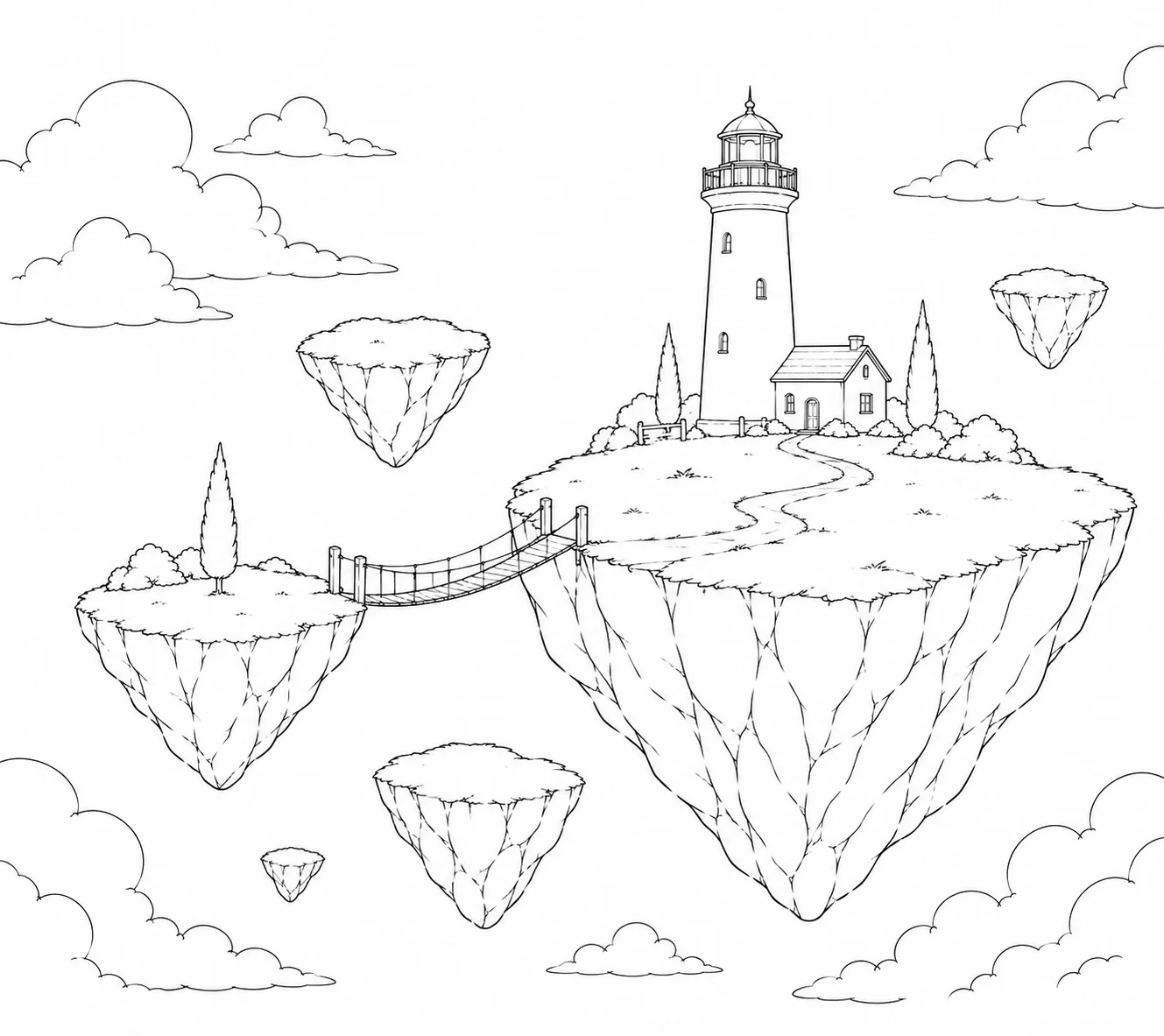 Riverside Floating Island House Coloring Page