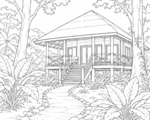 Rocky Rainforest Hut Coloring Page