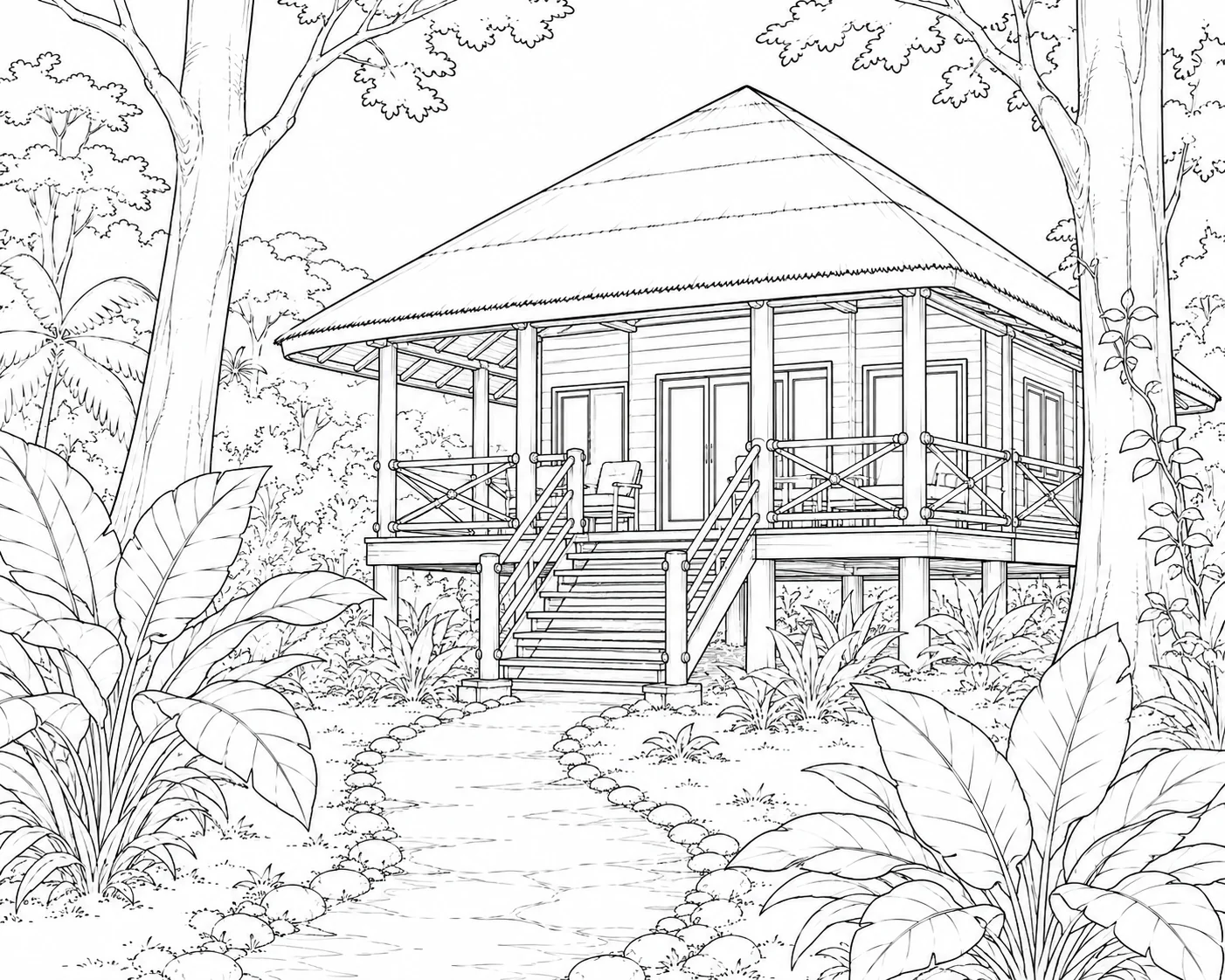 Rocky Rainforest Hut Coloring Page