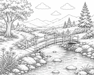 Rocky Stream Crossing Coloring Page