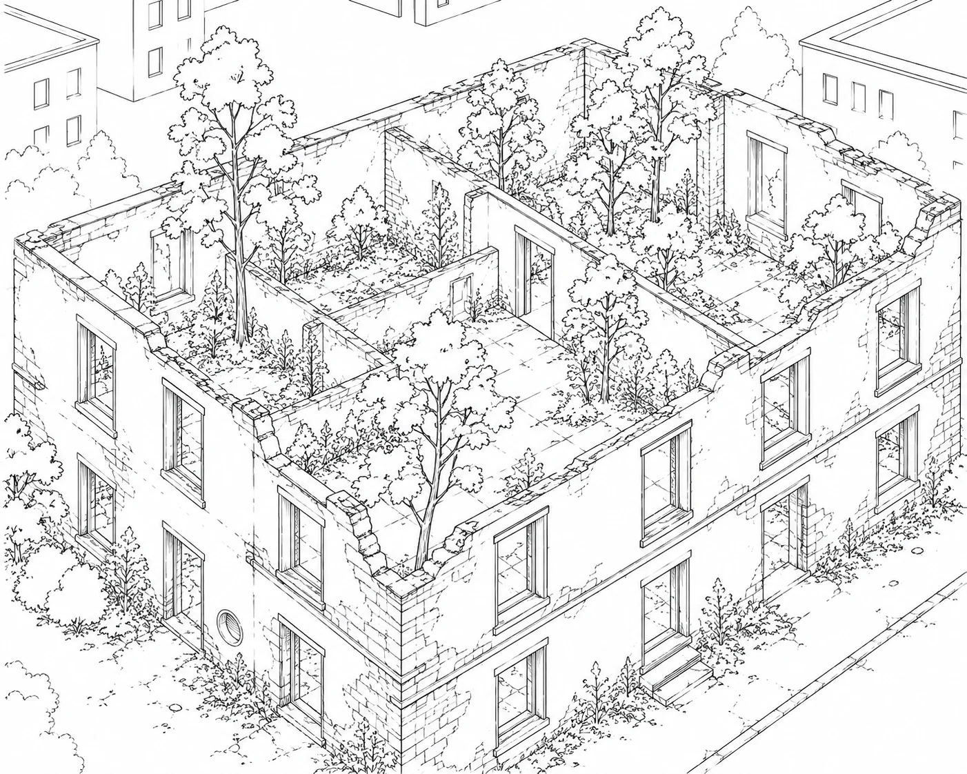 Rooftop Garden Building Coloring Page