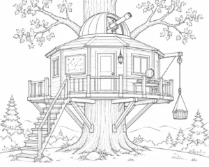 Round Deck Treehouse Coloring Page
