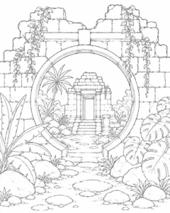 Round Portal Jungle Temple Coloring Page