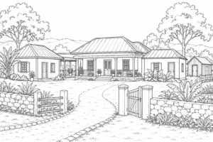Rural Homestead Scene 139 Coloring Page