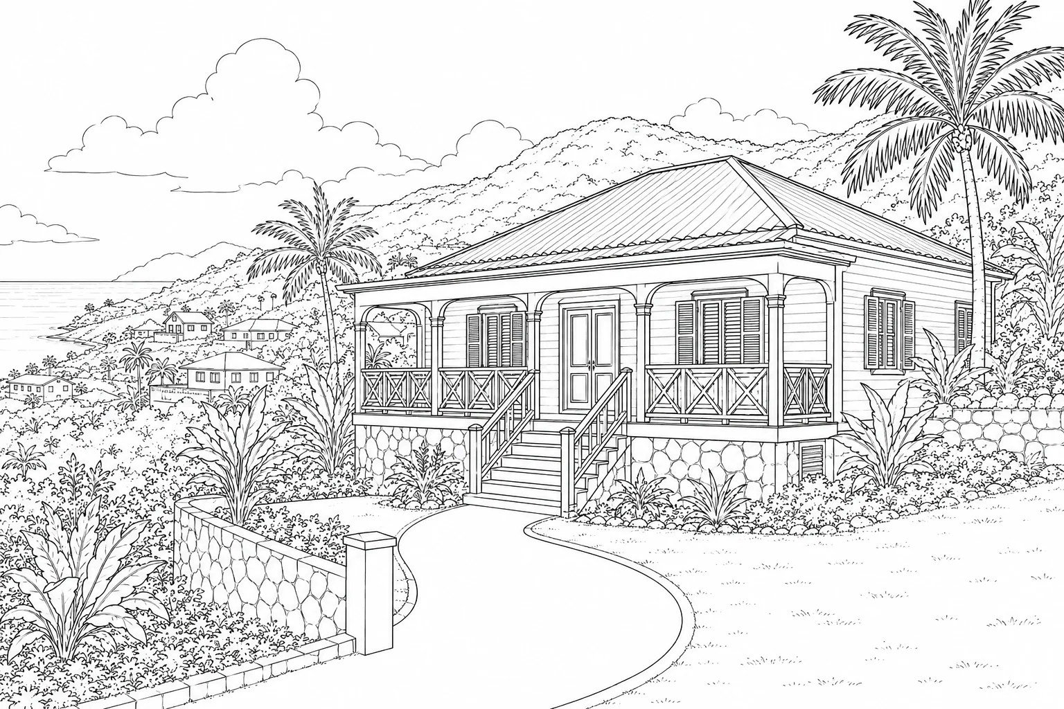 Rural Homestead Scene 259 Coloring Page