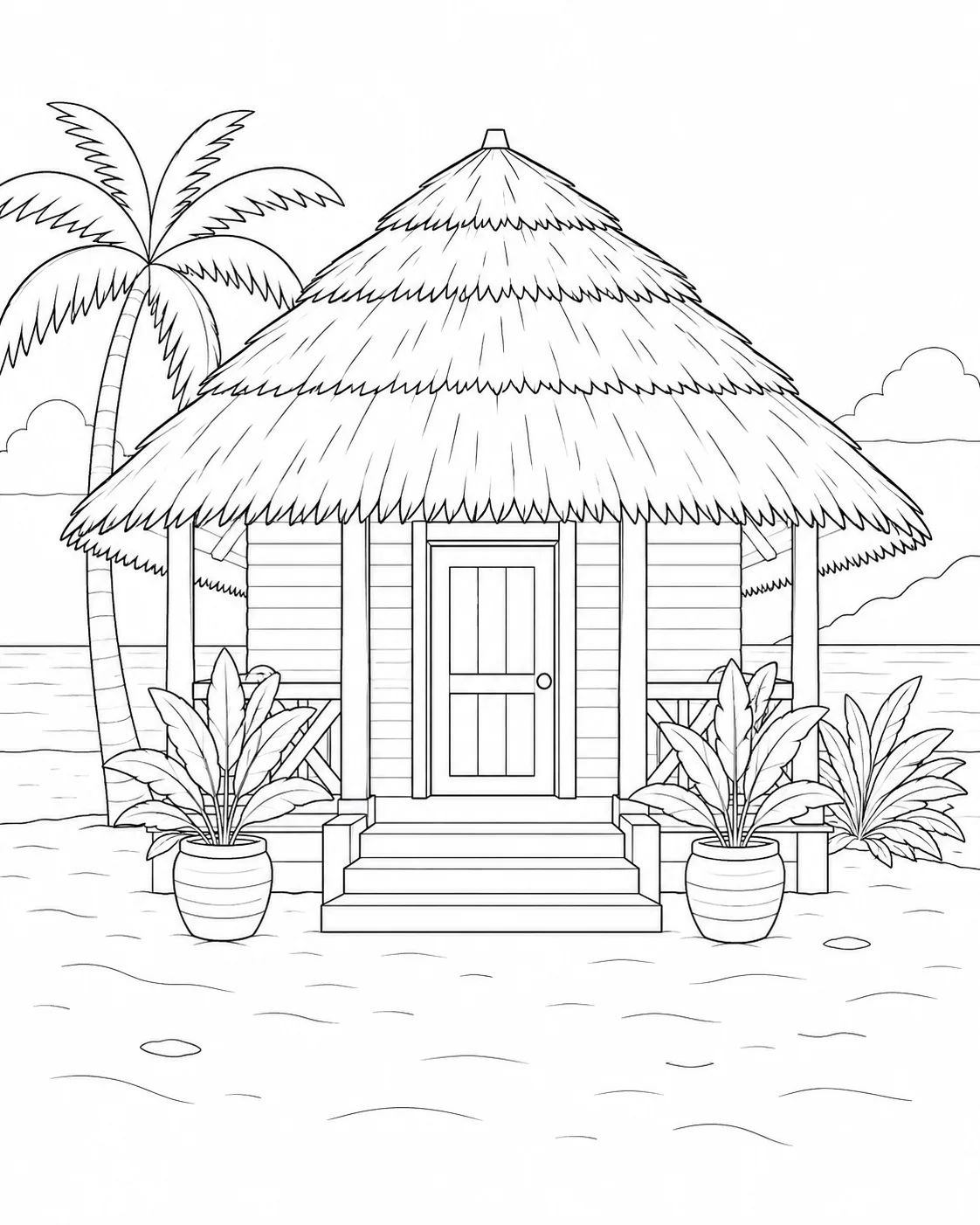 Rustic Beach Hut Coloring Page
