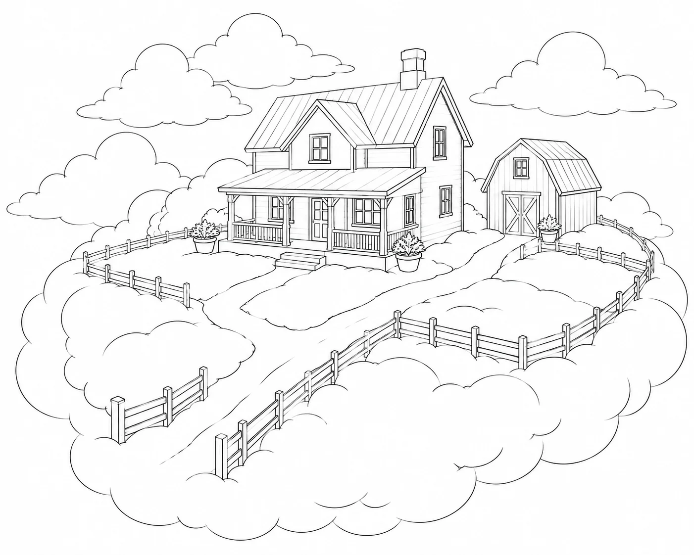 Rustic Floating Island House Scene 6 Coloring Page