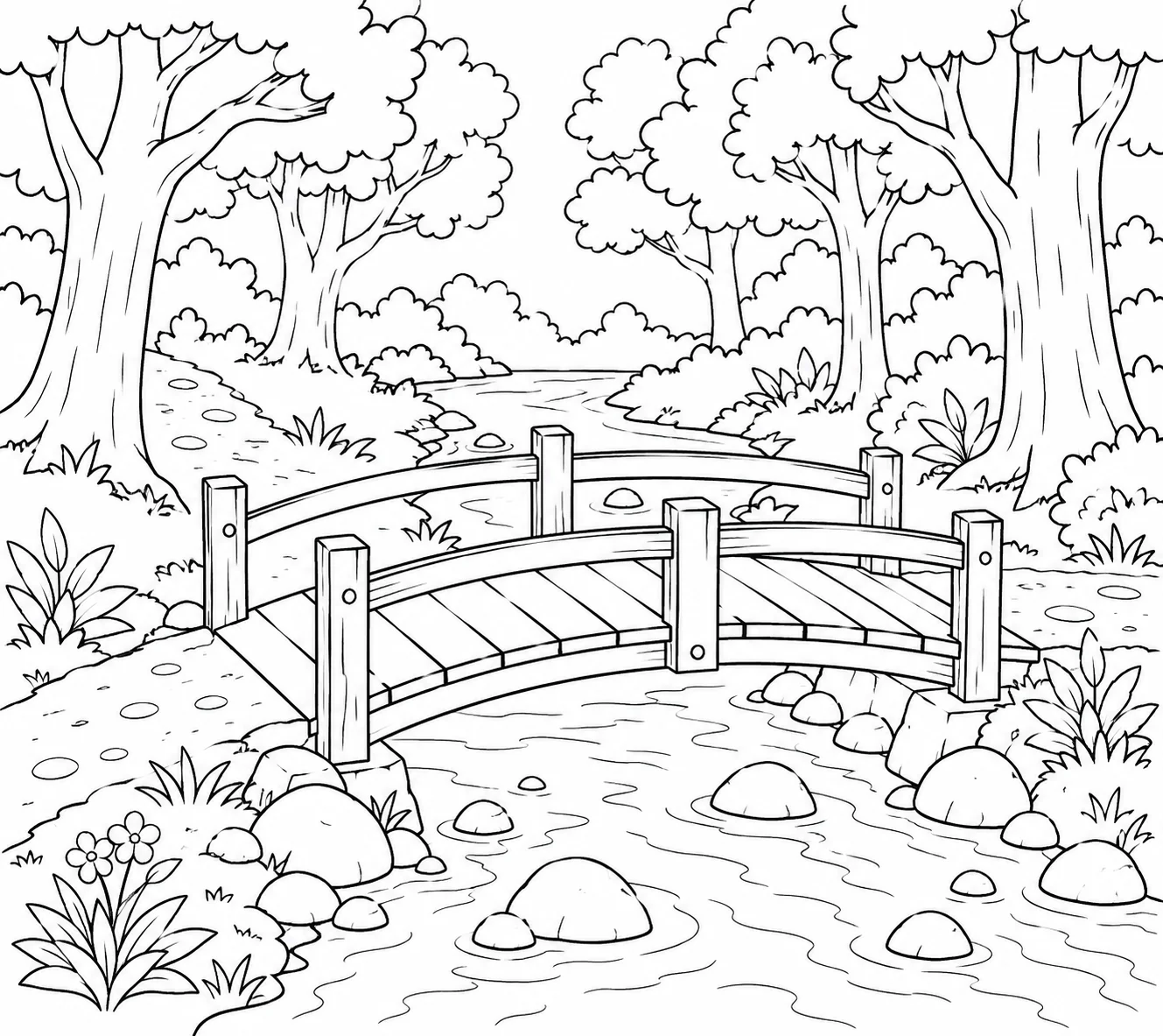 Rustic Forest Footbridge Coloring Page