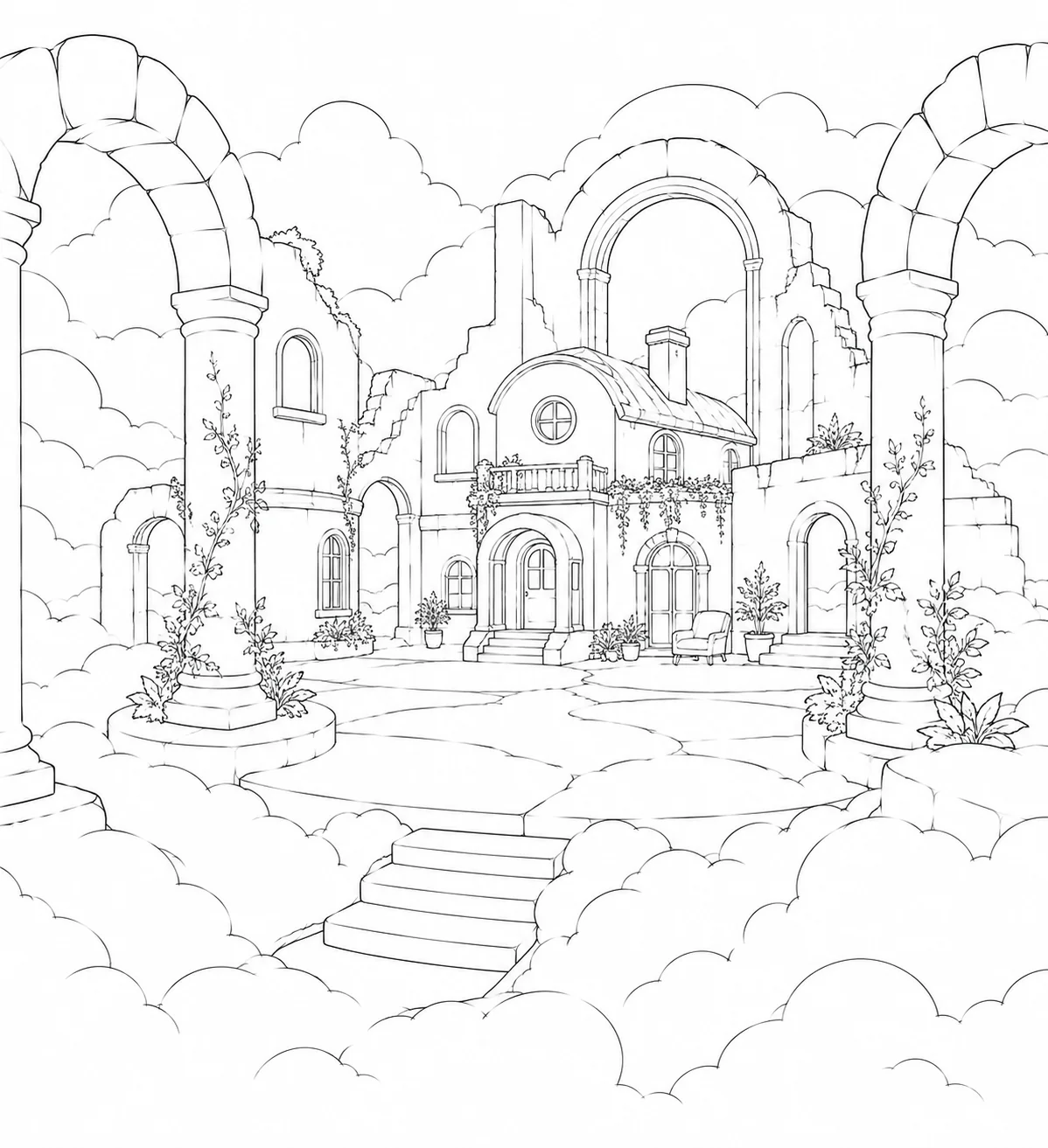 Scenic Ancient Ruins Coloring Page