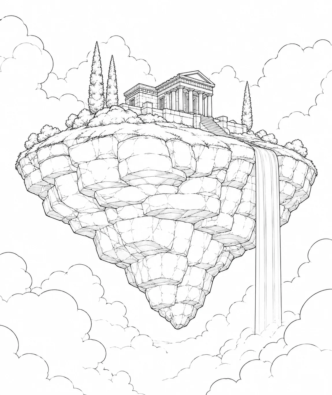 Scenic Floating Island House Coloring Page