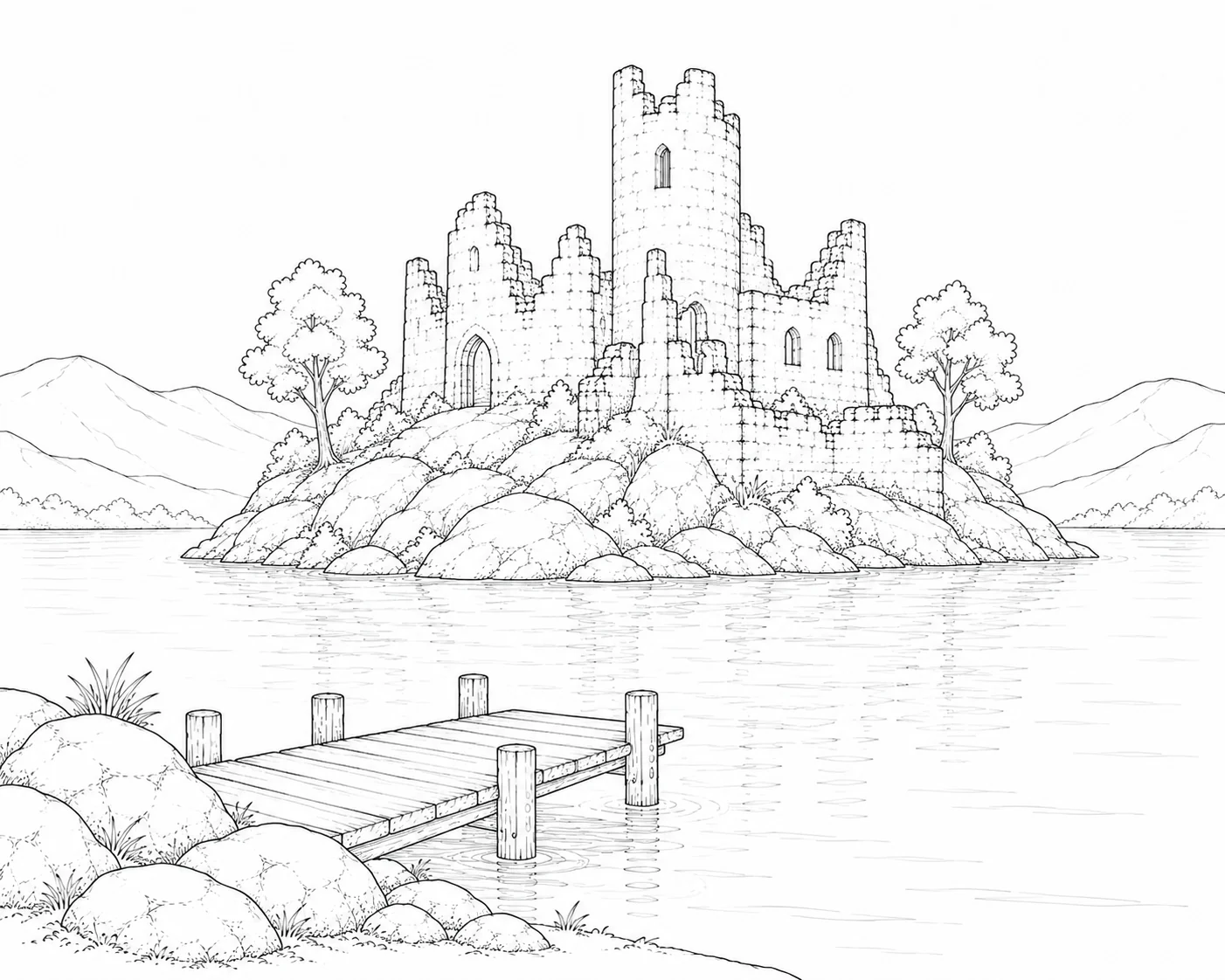 Scenic Japanese Garden Bridge Coloring Page