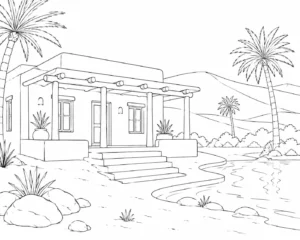 Scenic Mushroom House Coloring Page