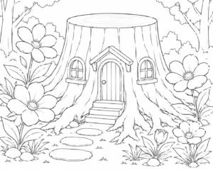 Seaside Giant Tree Stump House Coloring Page