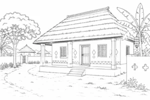 Simple Village Hut Coloring Page