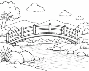 Small Arched Wooden Bridge Coloring Page