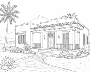 Small Porch House Scene 115 Coloring Page
