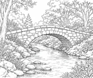 Stone Arch Creek Bridge Coloring Page