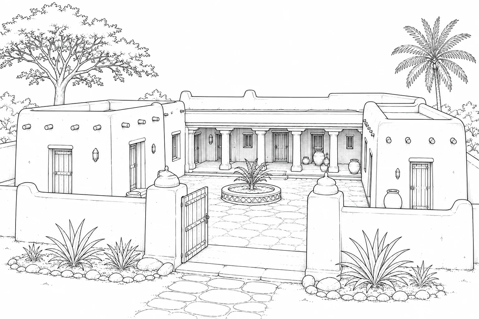 Stone Cottage Scene 411 Coloring Page