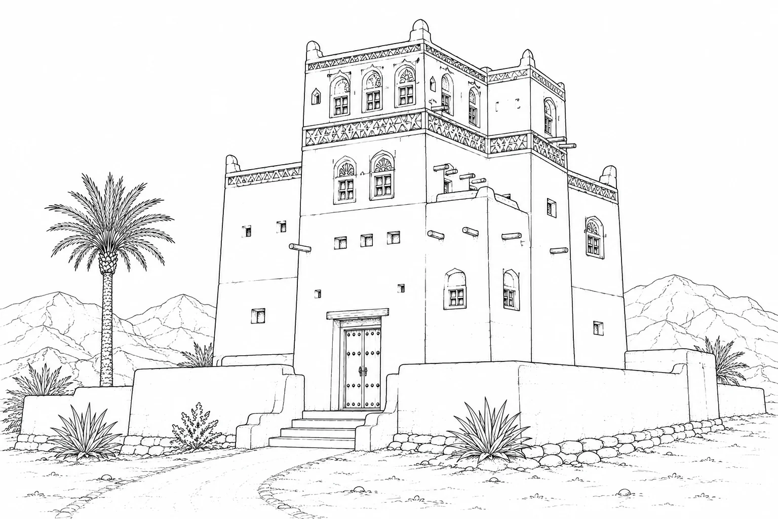 Stone Cottage Scene 459 Coloring Page
