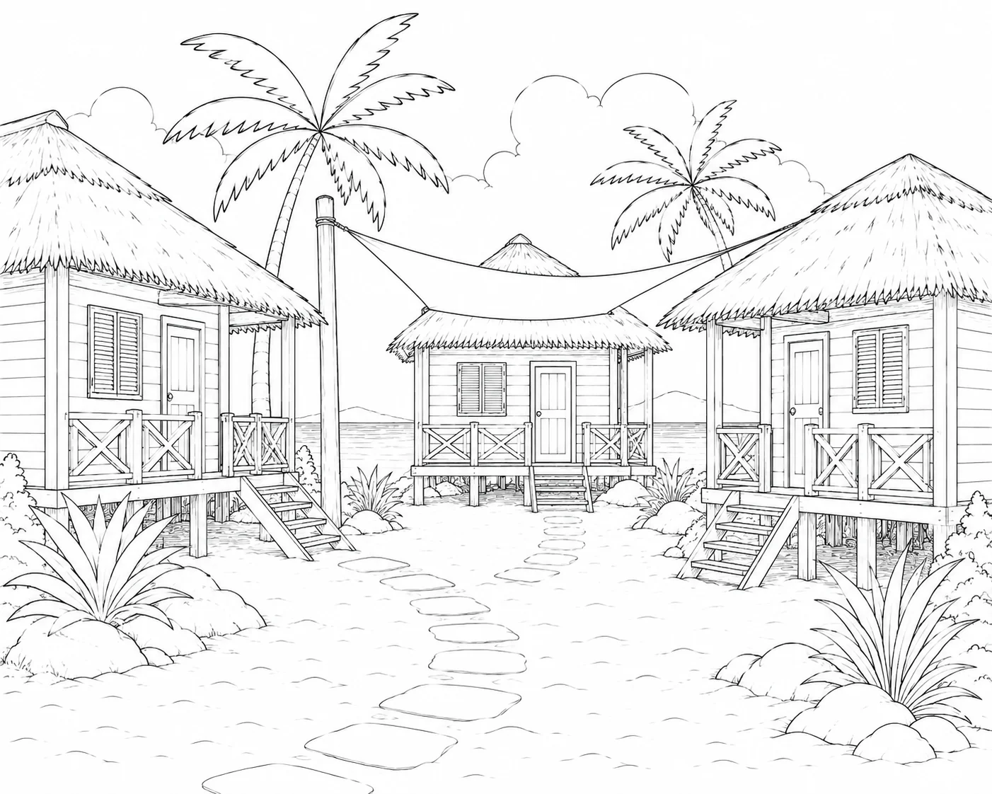 Stone Path Beach Hut Coloring Page
