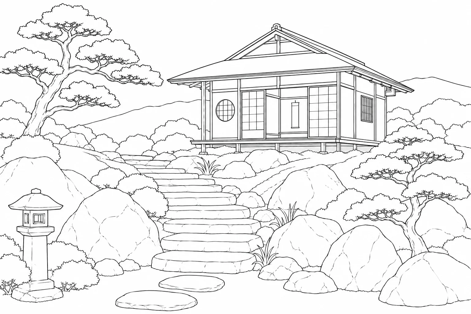 Stone Path Crystal Garden House Coloring Page