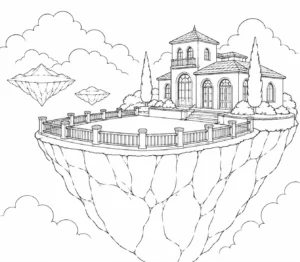 Stone Path Floating Island House Coloring Page