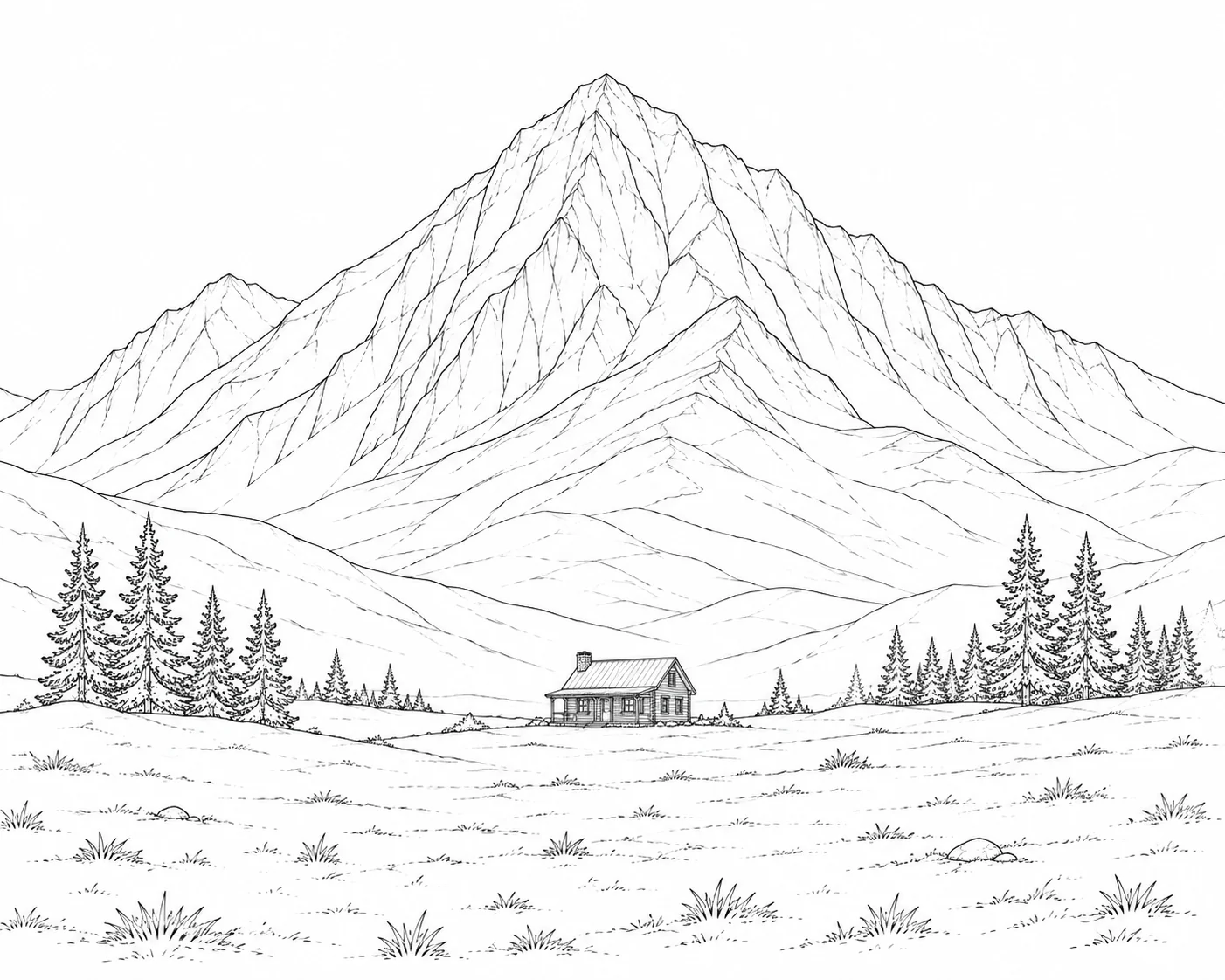 Stone Path Mountain Cabin Coloring Page