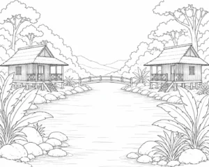 Stump House Tropical Rainforest Hut Coloring Page
